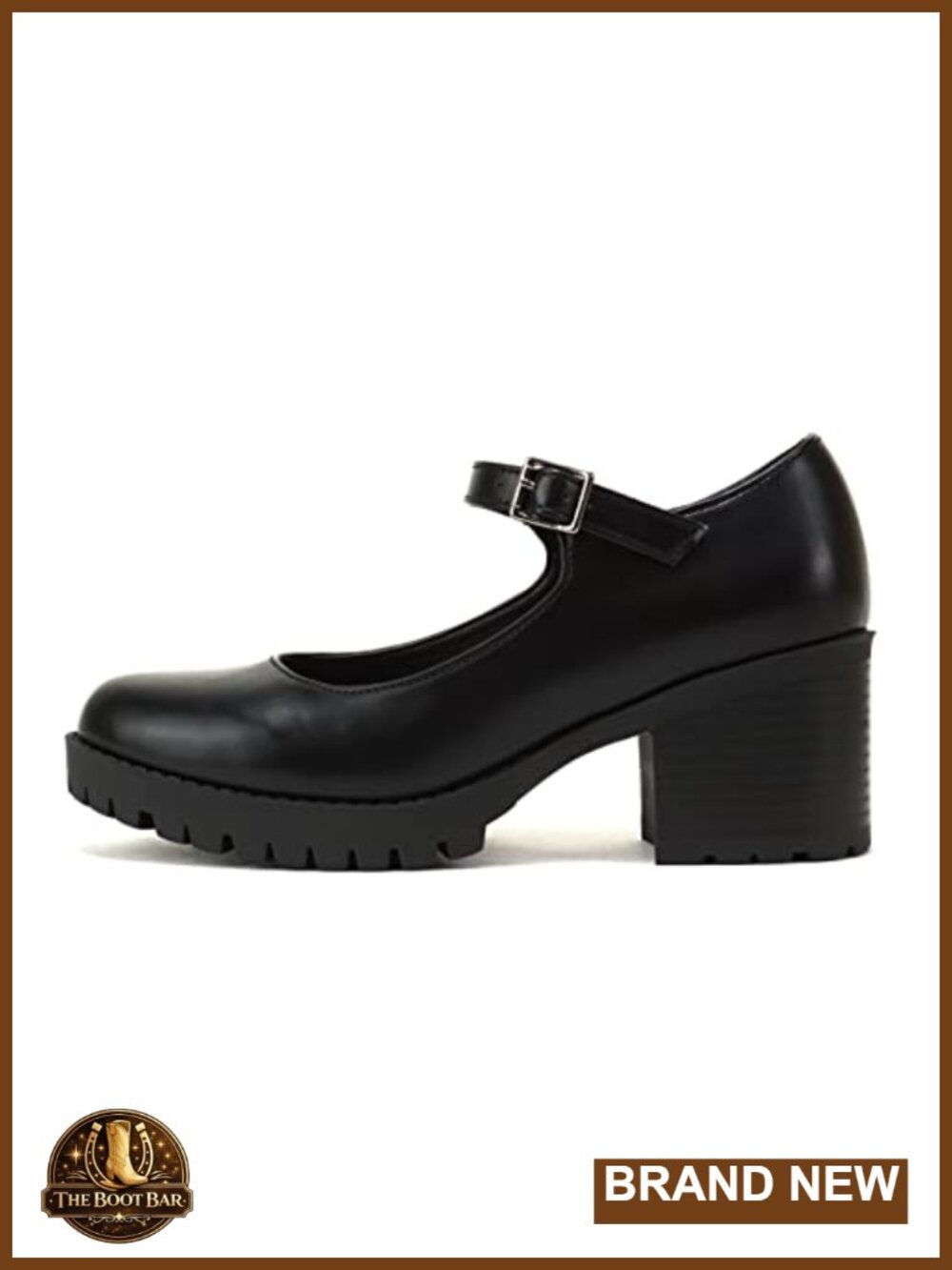 Mary Jane Pump with Chunky Block Heel and Lug Sole, Adjustable Strap, Cushioned